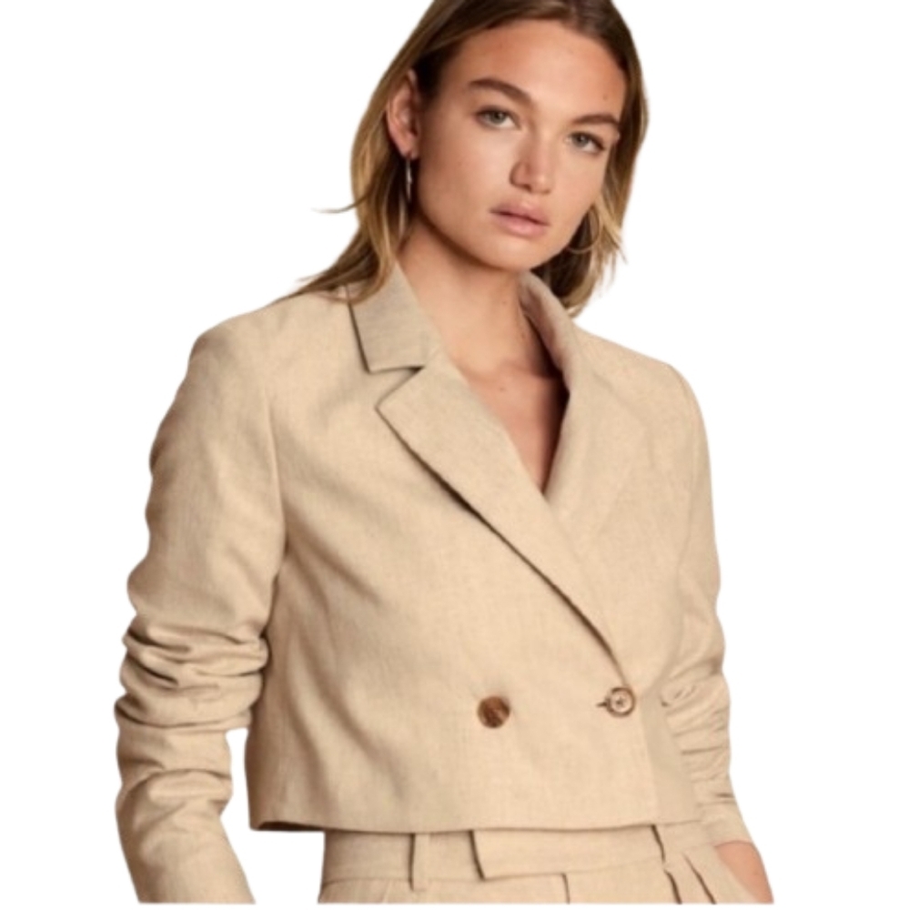 JASON WU Cropped Linen Blend Double Breasted Blazer Jacket Women's Size S